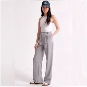 Abercrombie Sloane Tailored High Rise Wide Leg Pant, Light Grey, Size 26 Regular